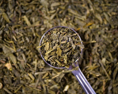 Japanese Cherry Green Tea in a spoon